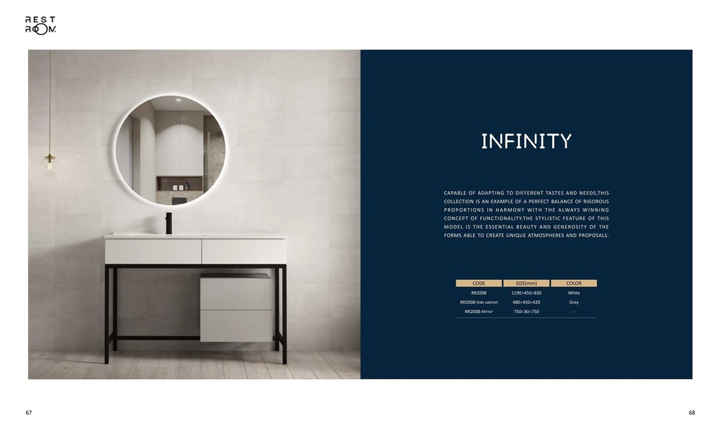 مغسلة دولاب خشب RR2008 PW  رمادي LED مراية   46*120 سم