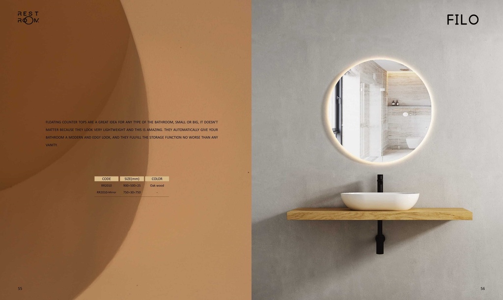 مغسلة دولاب خشب RR2010 PW  خشبي LED مراية 90*50 سم