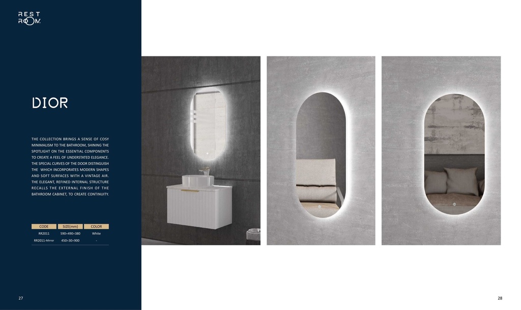 مغسلة دولاب خشب RR2011 PW  ابيض LED مراية  60*50 سم