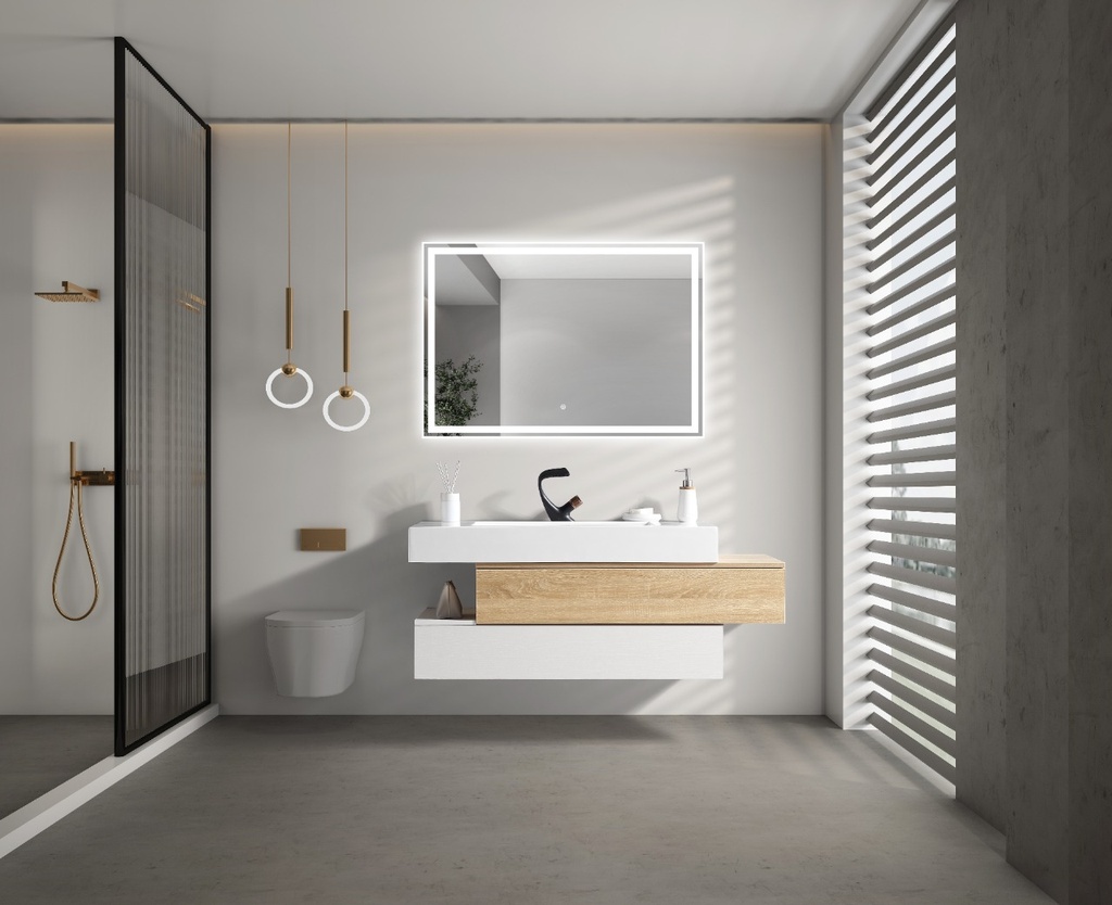 مغسلة  دولاب خشب موديل OS230703  أبيض  و LED مراية 100سم