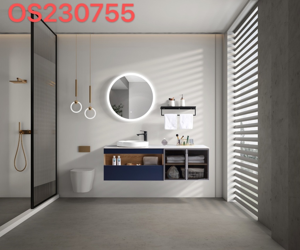 مغسلة دولاب خشب OS230755  لون أزرق مع  LED مراية  140 سم