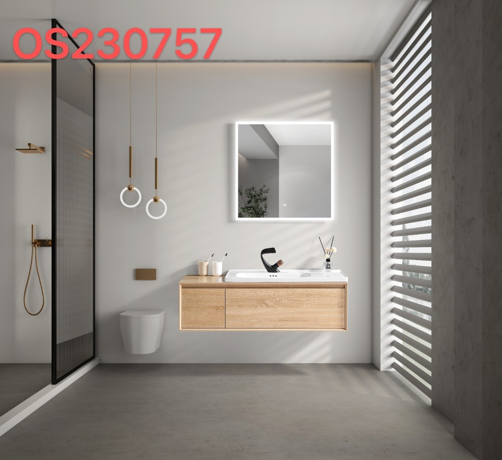 مغسلة دولاب خشب OS230757  لون خشبي فاتح مع  LED مراية  110 سم