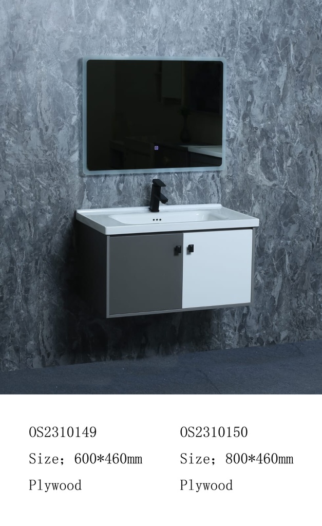 مغسلة خشب OS2310150 KD PW صيني ORIENT STANDARD رمادي لؤلؤي 80 سم مع مراية ليد