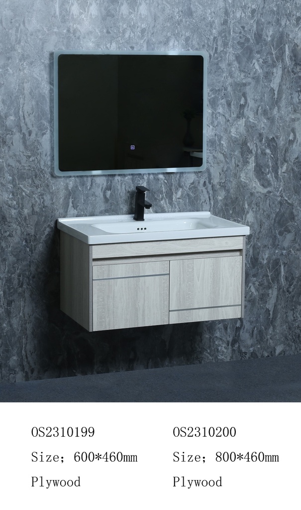 مغسلة خشب OS2310200 KD PW صيني ORIENT STANDARD ابيض رمادي 80 سم مع مراية ليد