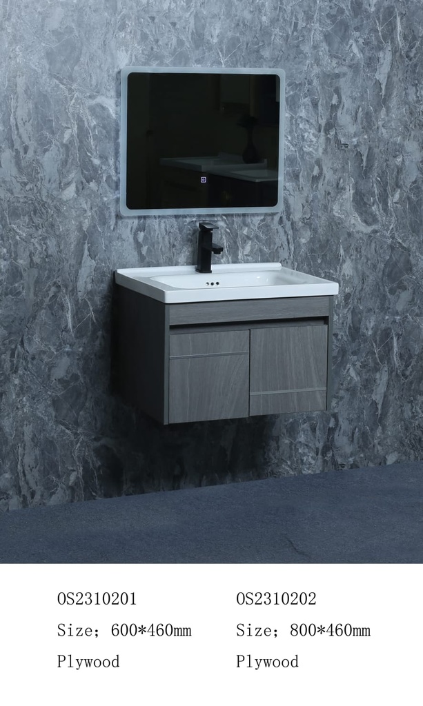 مغسلة خشب OS2310202 KD PW صيني ORIENT STANDARD رمادي 80 سم مع مراية ليد