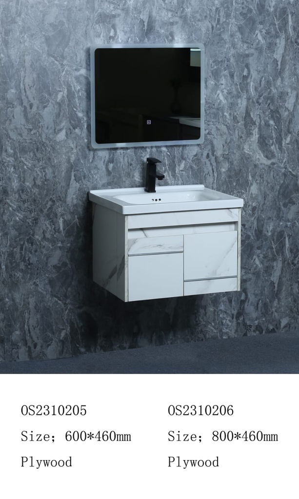 مغسلة خشب OS2310206 KD PW صيني ORIENT STANDARD ابيض رخامي 80 سم مع مراية ليد