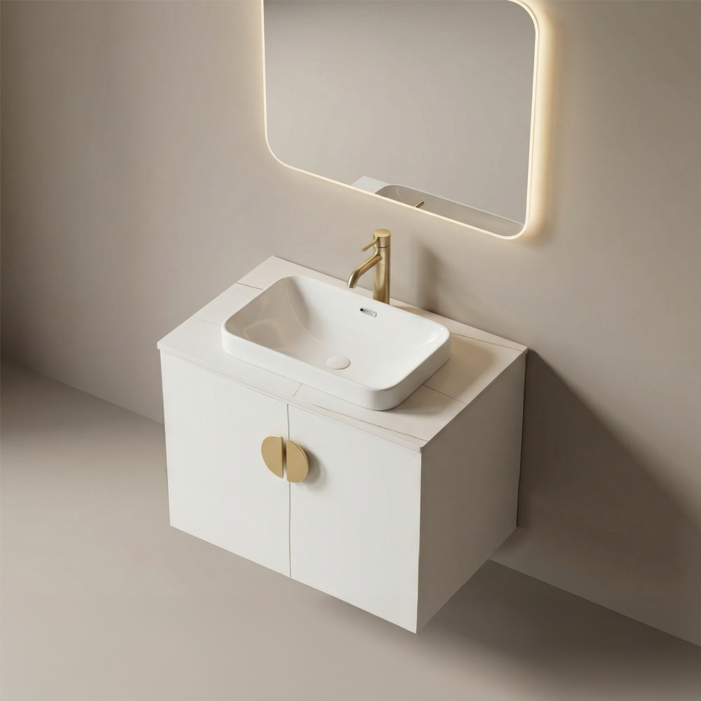 مغسلة خشب OS231-60-11 PW صيني ORIENT STANDARD ابيض (سطح رخام+حوض فوق+رف) 02310209