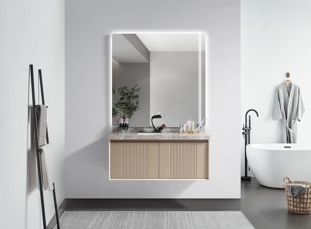 مغسلة دولاب خشب OS2320028  رمادي حوض واحد  مع   LED مراية  100 سم