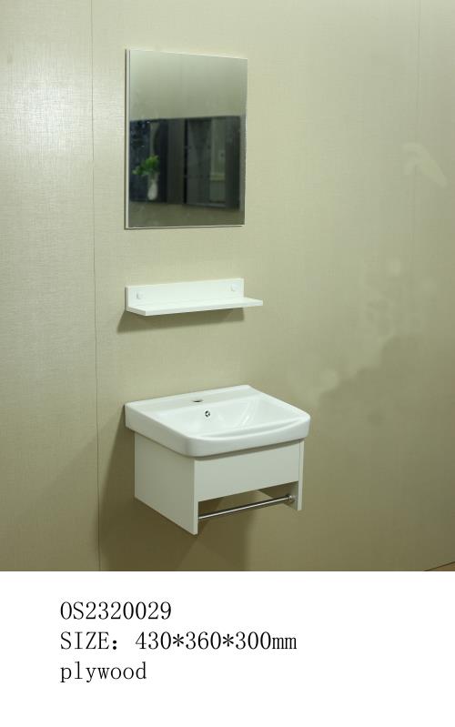 مغسله خشب أبيض  تعليق OS2320029 حوض سراميك علاقه استيل مع مرايا  ورف 43*36سم