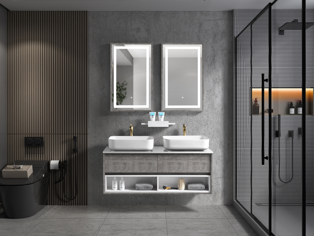 مغسلة دولاب خشب  موديل OS2320043  ومراية ليد 120سم Color is QG6033