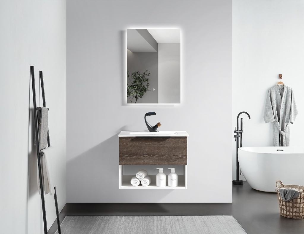 مغسلة  دولاب خشب موديل OS2320047  لون أبيض ومراية ليد 60سم