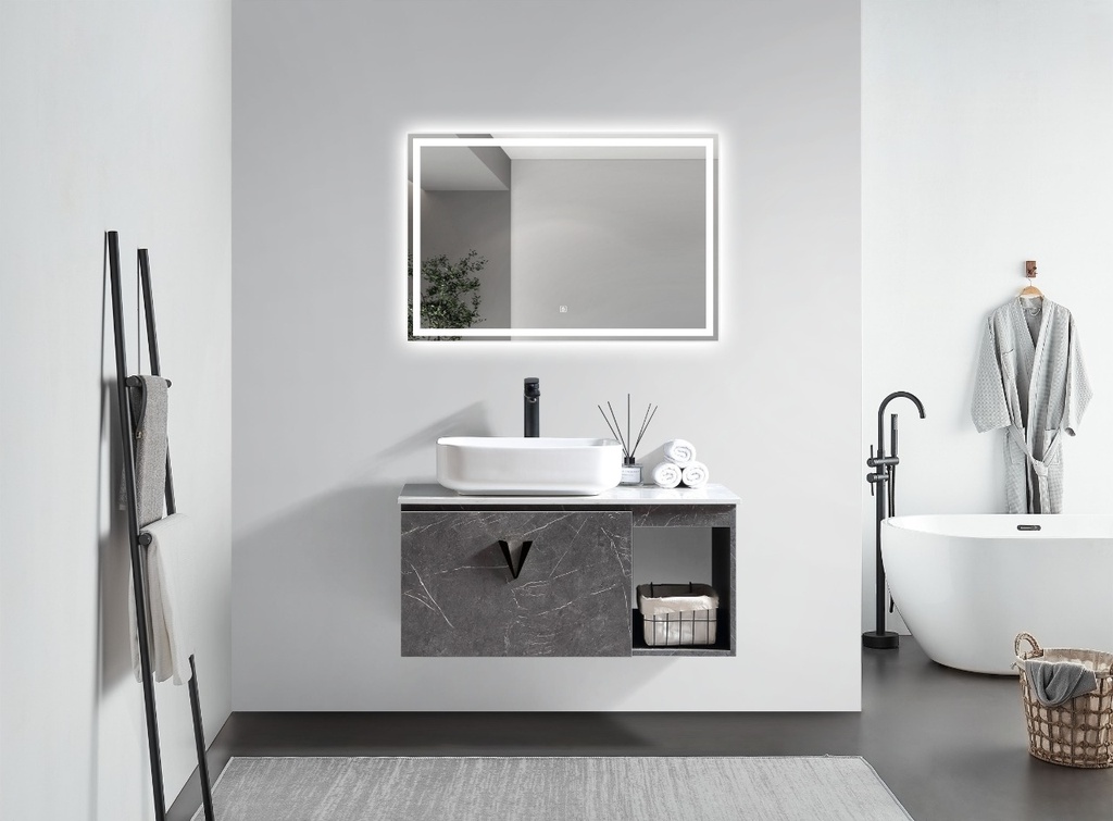 مغسلة  دولاب خشب موديل OS2320049  لون رمادي ومراية ليد 90سم