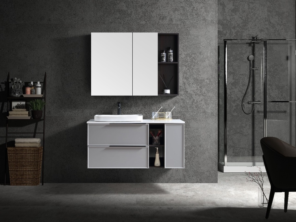 مغسلة  دولاب خشب موديل OS2320052  لون رمادي  ومراية عادي 110سم