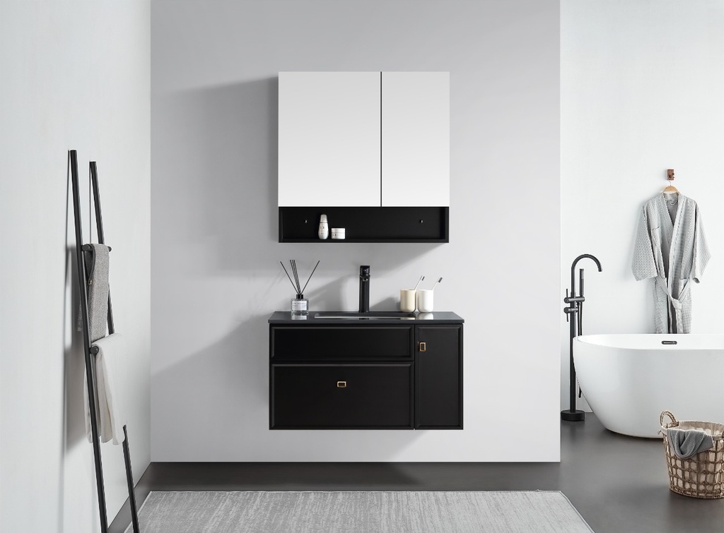 مغسلة دولاب خشب موديل OS2320055 اسود ومراية عادي 80سم