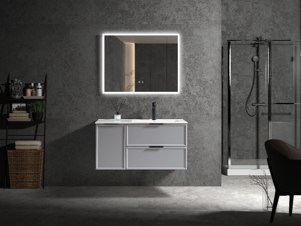 مغسلة  دولاب خشب موديل OS2320056  لون رمادي فاتح ومراية ليد 100سم