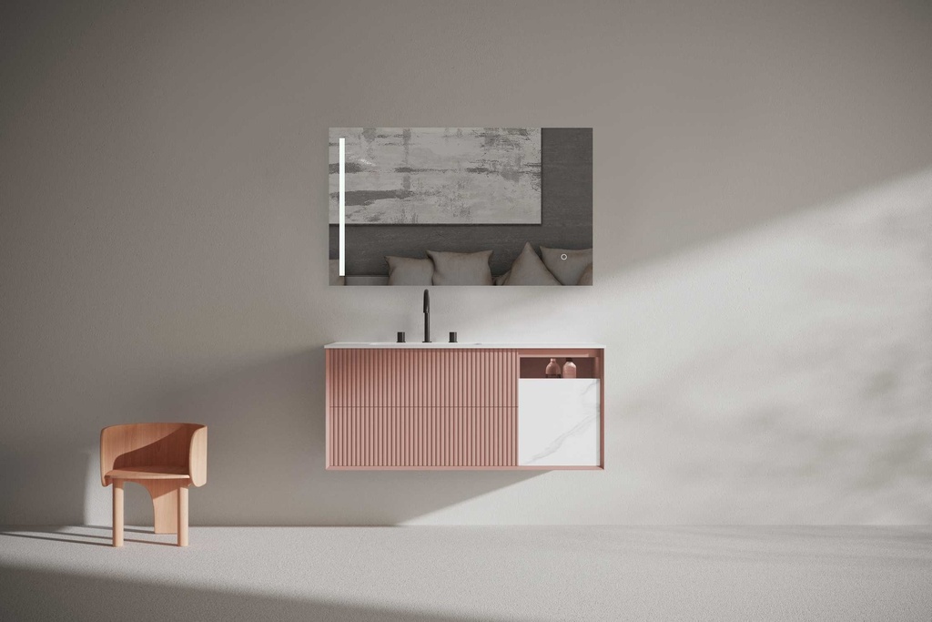 مغسلة دولاب خشب RR2043 PW وردي 53*120 سم مع LED مراية