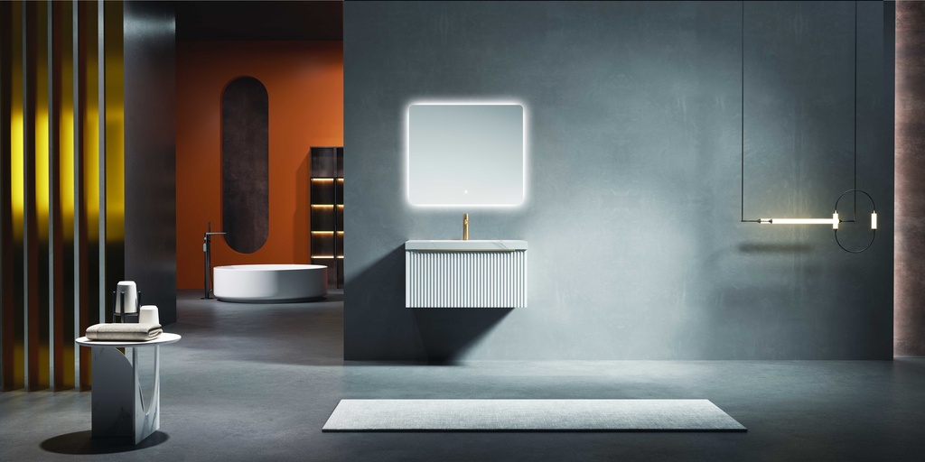 مغسلة دولاب خشب RR2045 PW أبيض 50*80 سم مع LED مراية