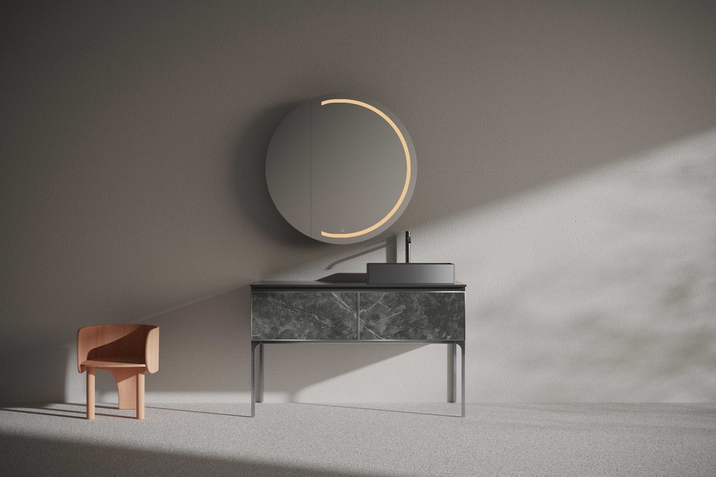 مغسلة دولاب خشب RR2040 PW رمادي غامق مرخم 53*120 سم مع LED مراية