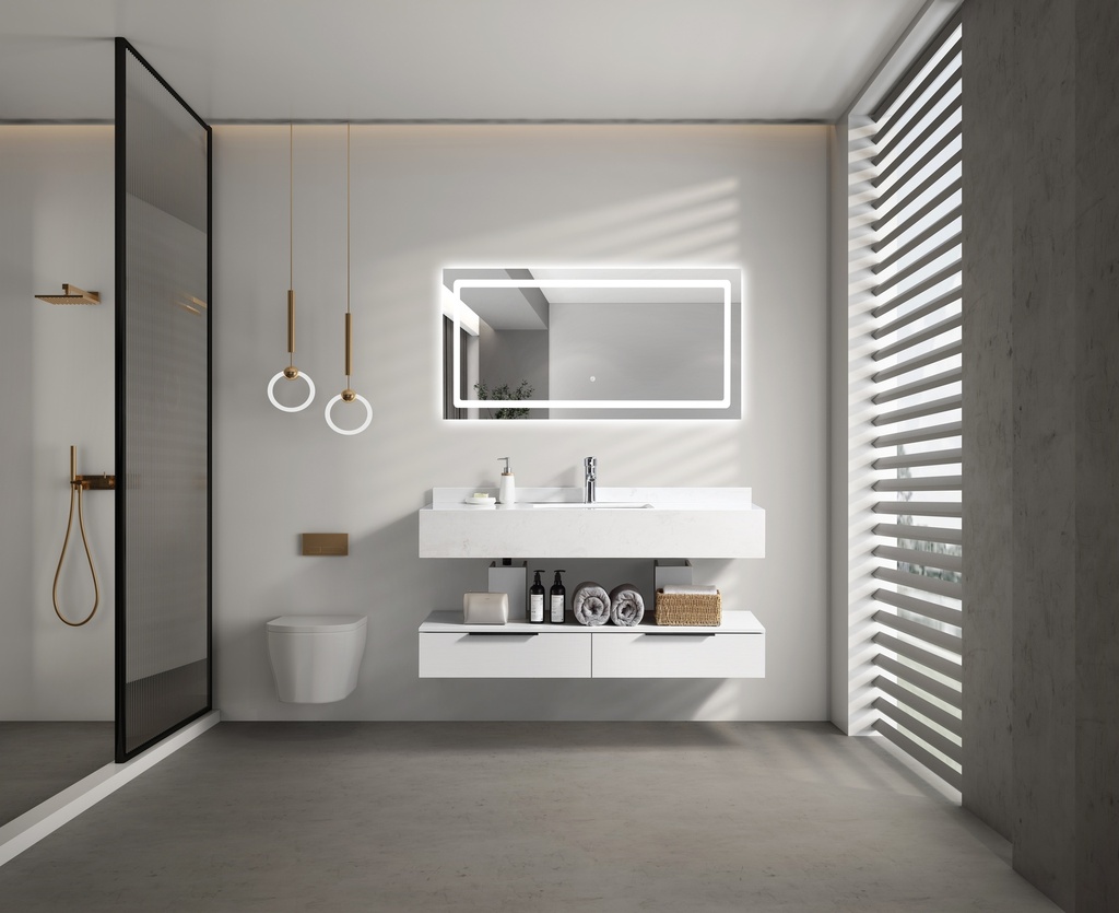 مغسلة دولاب خشب OS2320078  حوض  لون أبيض LED مراية  100 سم