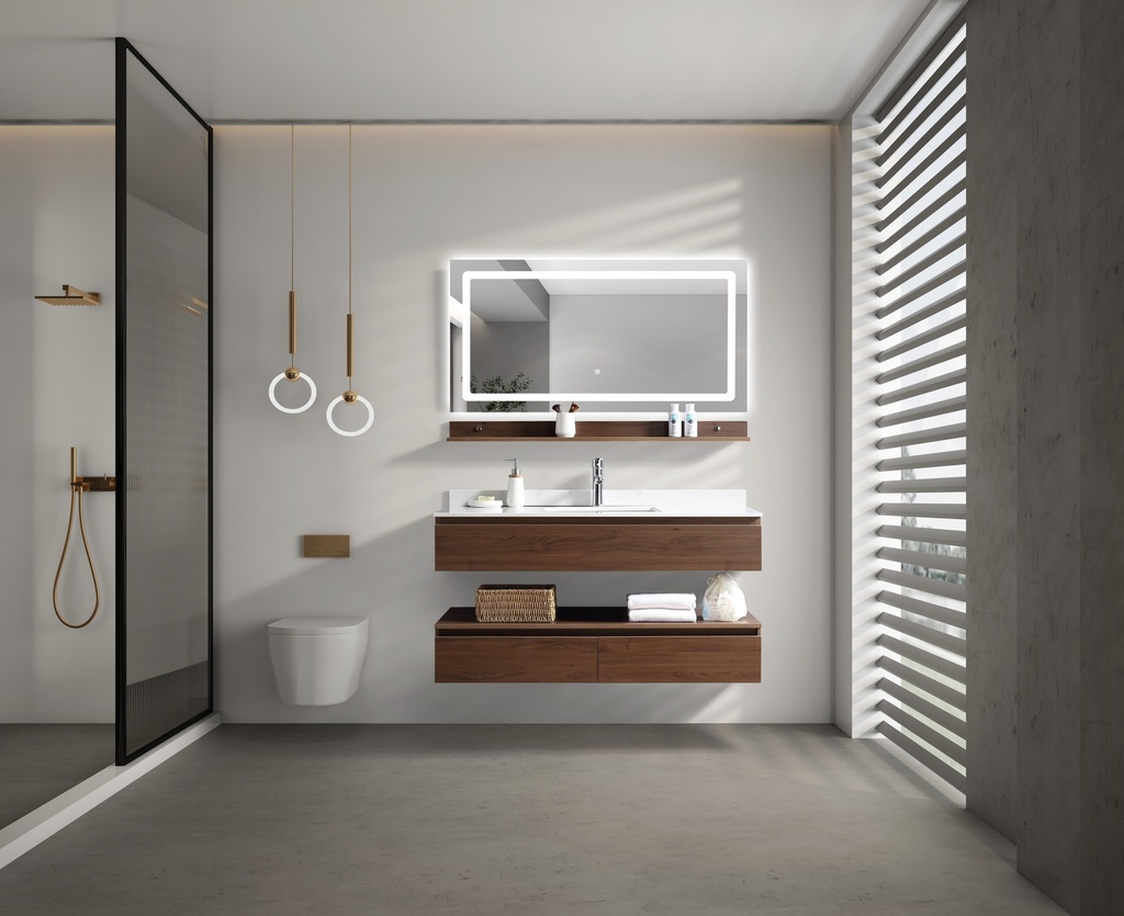 مغسلة دولاب خشب OS2320081  حوض لون خشبي  LED مراية  100 سم