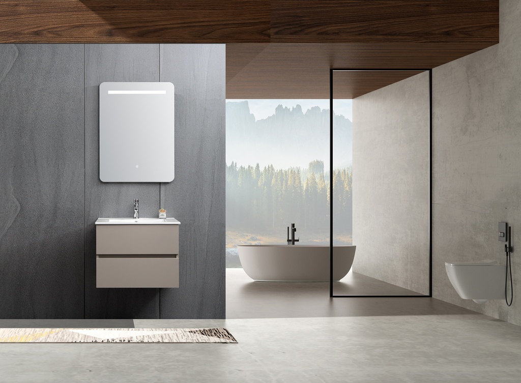 مغسلة خشب BMF OS97 صيني رمادي غامق مع حوض سيراميك 60 سم مع مراية LED