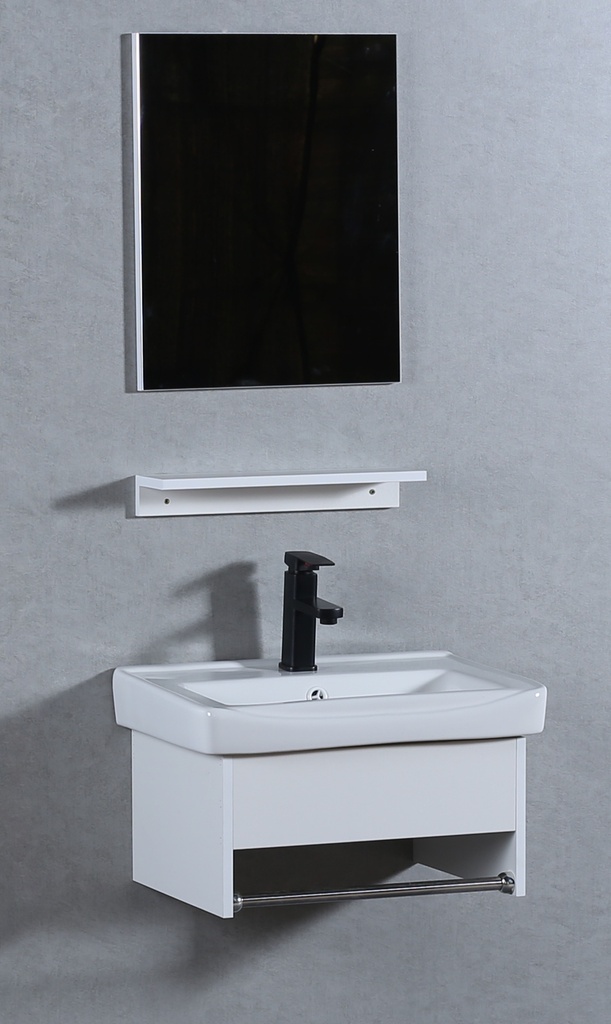 مغسله خشب ميني أبيض  تعليق OS2320113 حوض سراميك علاقه استيل مع مرايا  ورف 50*36 سم