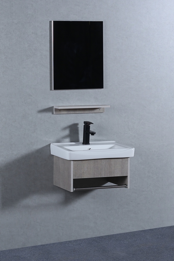 مغسله خشبي ميني تعليق OS2320116 حوض سراميك علاقه استيل مع مرايا  ورف 40*36 سم