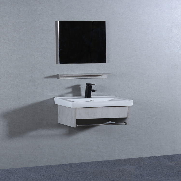 مغسله ميني رمادي فاتح تعليق OS2320117 حوض سراميك علاقه استيل مع مرايا  ورف 40*36 سم