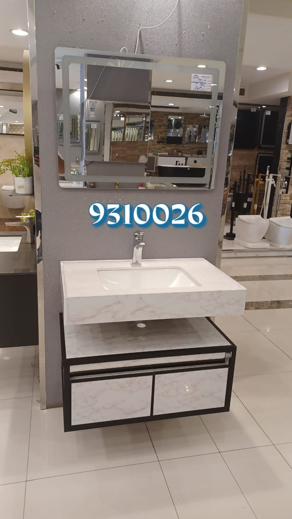 مغسلة سيراميك ابيض دورين 8009 مقاس 80سم + رف خشبي أبيض