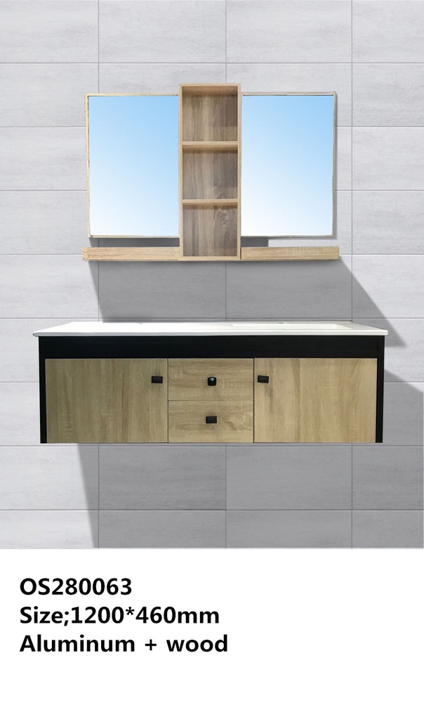 مغسلة  دولاب خشب OS280063plywood أطار ألمونيوم  اسود خشبي فاتح 120 سم