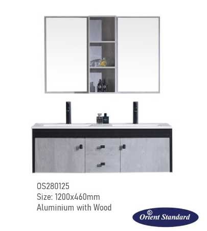 مغسلة  دولاب خشب OS280125 plywood أطار ألمونيوم  اسود + رمادي فاتح  46*120 سم