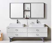 مغسله خشب  D-1636-140 حوضين  140سم لون أبيض رمادي