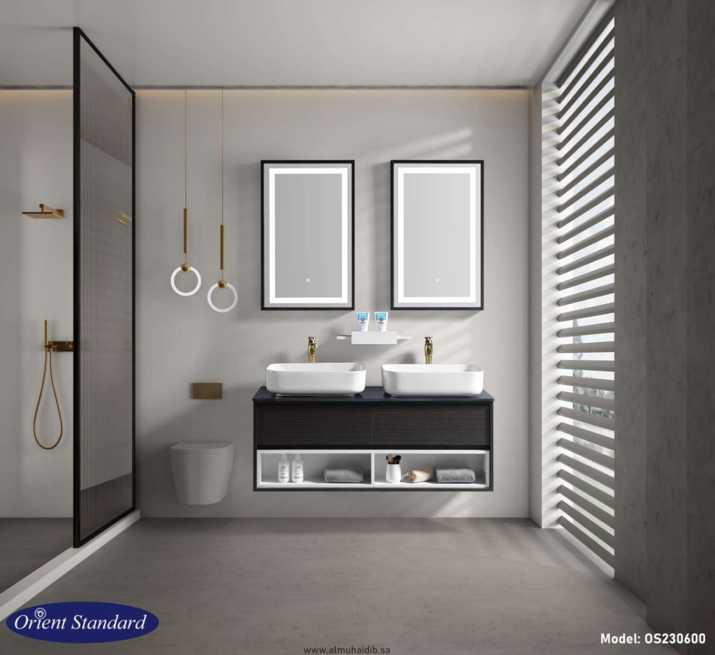 مغسلة دولاب خشب  موديل OS230600  ومراية ليد 120سم Color is white + melamine