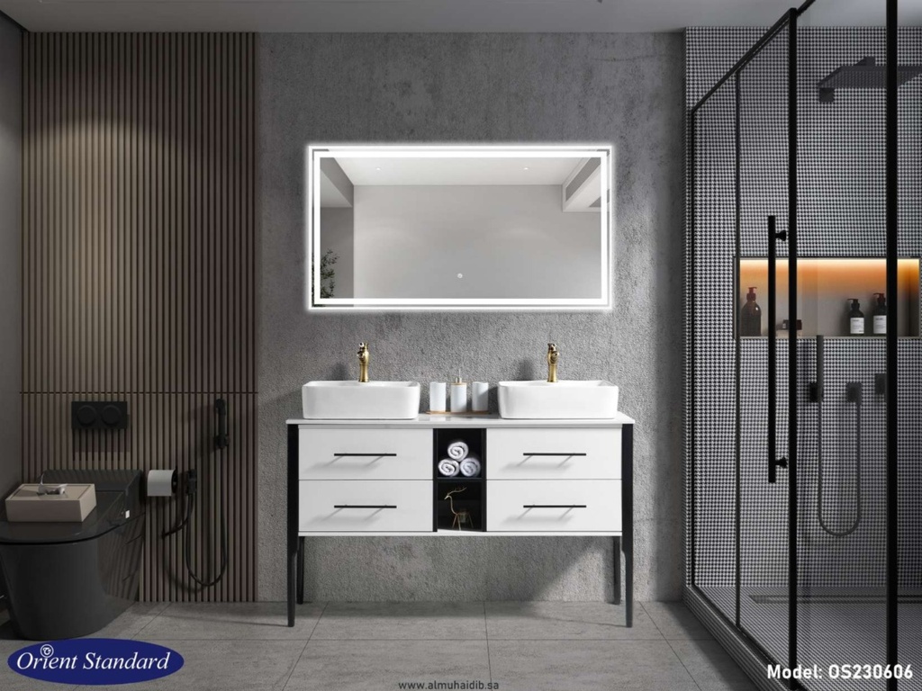 مغسلة  دولاب خشب موديل OS230606   ومراية ليد 140سم - color is white melamine