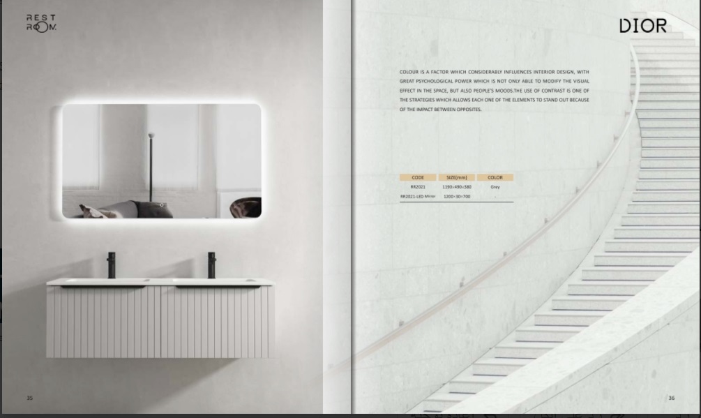 مغسلة دولاب خشب RR2021 PW  حوضين  ابيض LED مراية  70*120 سم