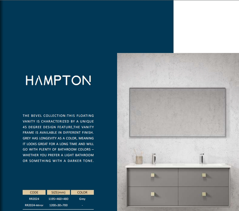 مغسلة دولاب خشب RR2024 PW  حوضين رمادي عادي مراية  70*120 سم