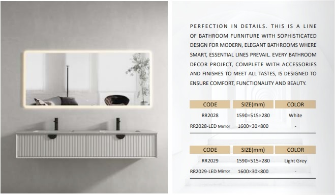 مغسلة دولاب خشب RR2028 PW  حوضين  ابيض LED مراية  80*160 سم