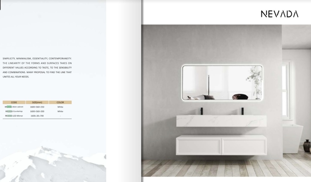 مغسلة دولاب خشب RR2030 PW  حوضين  ابيض LED مراية  70*160 سم