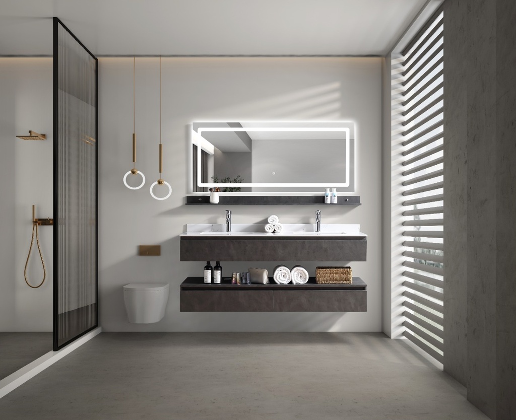 مغسلة دولاب خشب OS230740  حوضين   LED مراية  150 سم