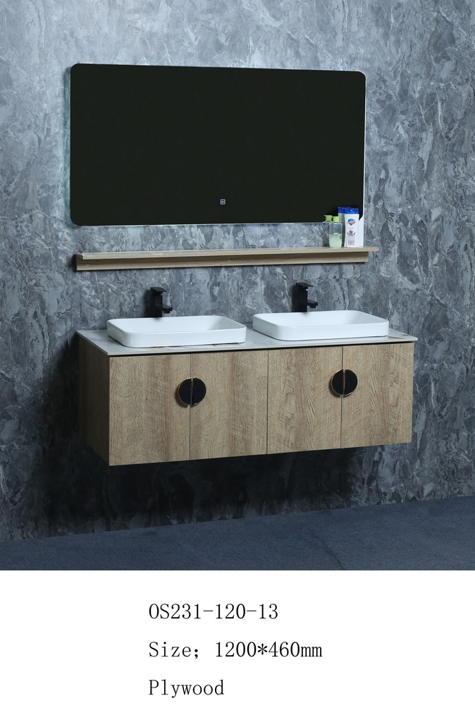 مغسلة خشب OS231-120-13 PW صيني ORIENT STANDARD خشبي (سطح رخام+حوض فوق+مراية 3 لون+رف)