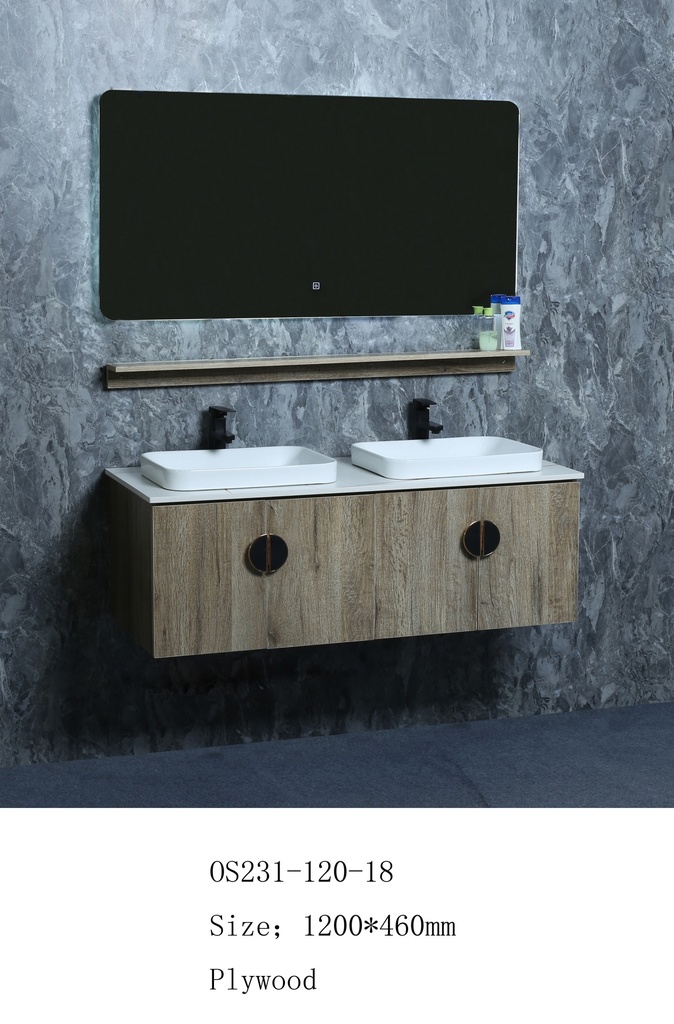 مغسلة خشب OS231-120-18 PW صيني ORIENT STANDARD خشبي (سطح رخام+حوض فوق+مراية 3 لون+رف)