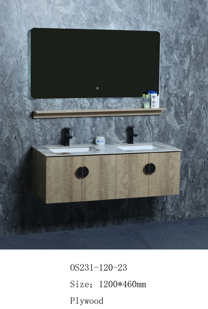 مغسلة خشب OS231-120-23 PW صيني ORIENT STANDARD خشبي (سطح رخام+حوض تحت+مراية 3 لون+رف)