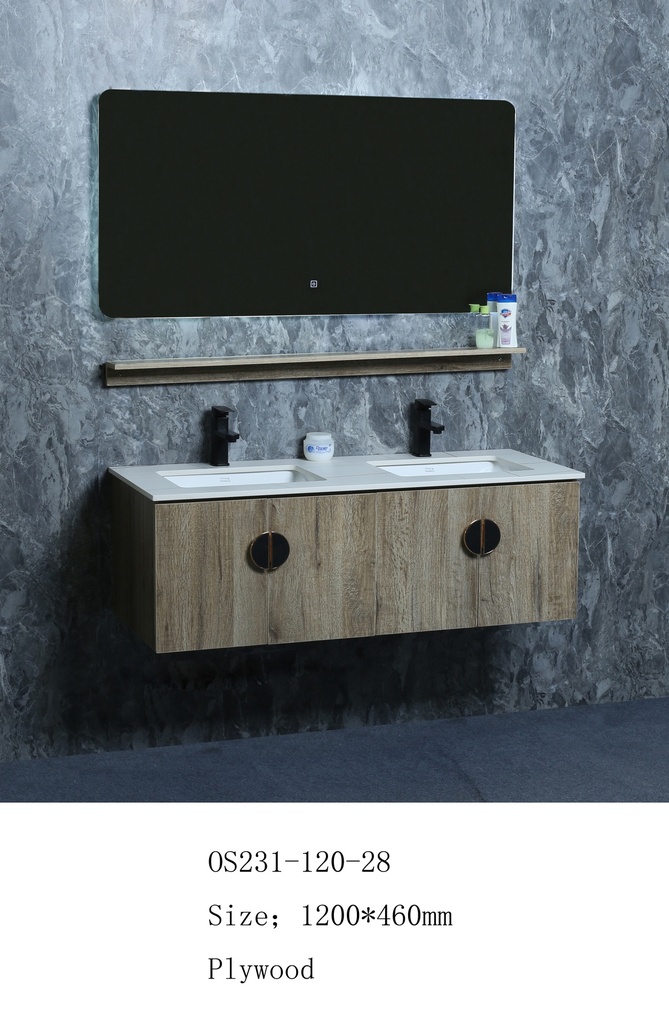 مغسلة خشب OS231-120-28 PW صيني ORIENT STANDARD خشبي (سطح رخام+حوض تحت+مراية 3 لون+رف)