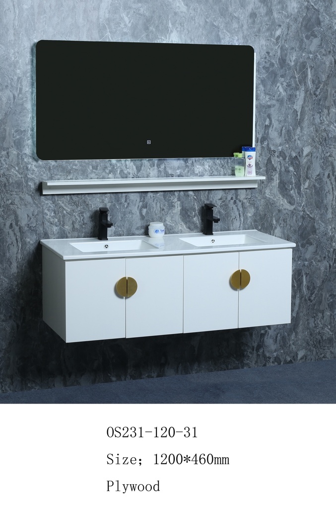 مغسلة خشب OS231-120-31 PW صيني ORIENT STANDARD ابيض (حوض سيراميك+مراية 3 لون+رف)