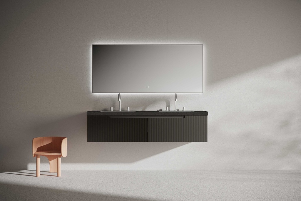 مغسلة دولاب خشب RR2036 PW حوضين اسود 53*160 سم مع LED مراية