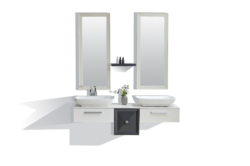 مغسلة خشب OS1006-2WGB حوضين 150 سم ابيض رمادي اسود مع مراية ليد ورف