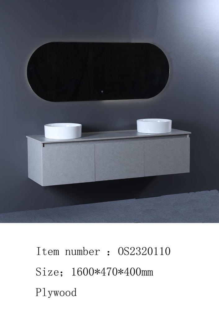 مغسلة دولاب خشب رمادي فاتح  OS2320110  حوض لون أبيض لامع  LED مراية  160 سم