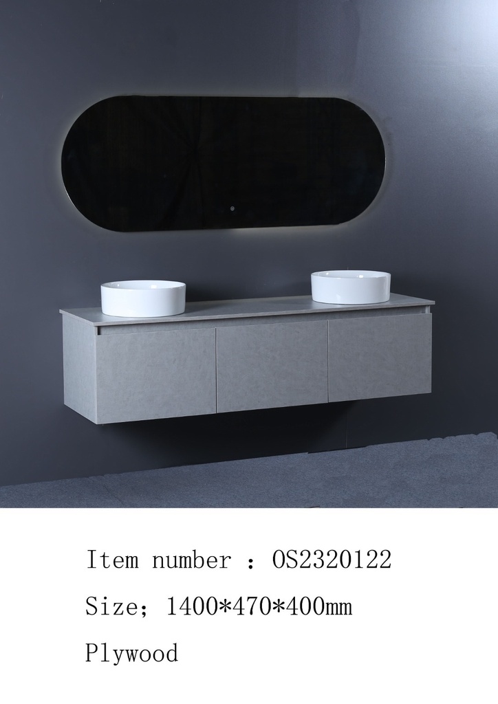 مغسلة دولاب خشب رمادي فاتح  OS2320122  حوض لون رمادي فاتح  LED مراية  140 سم