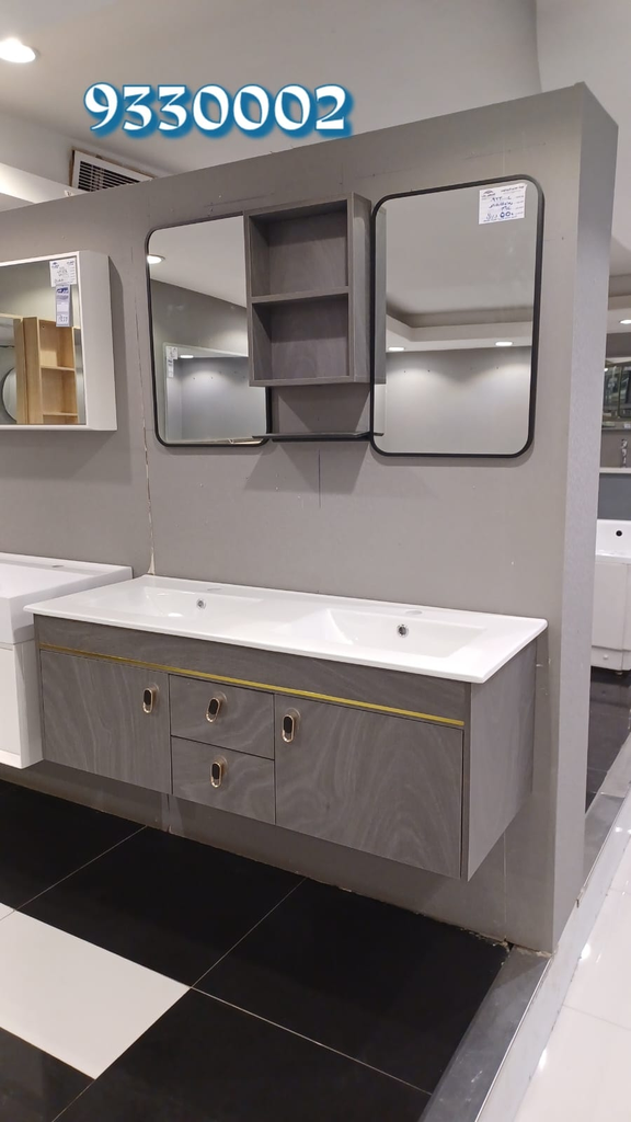 مغسلة خشب حوضين 1080A رمادي غامق مقاس 120سم