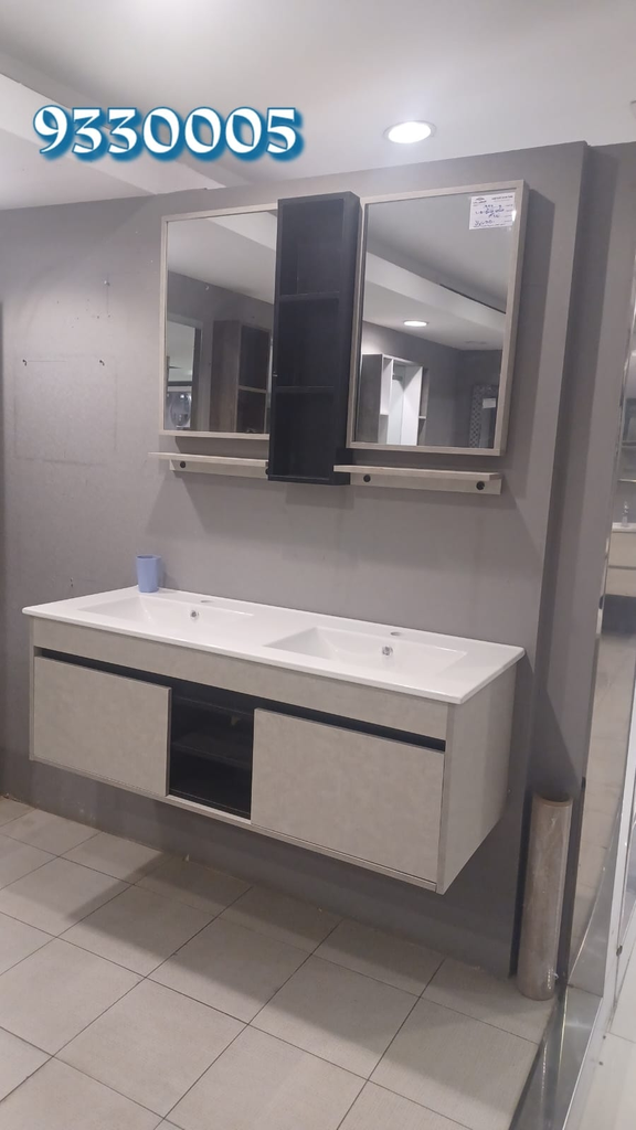 مغسلة خشب حوضين 1050D خشبي فاتح  مقاس 120سم